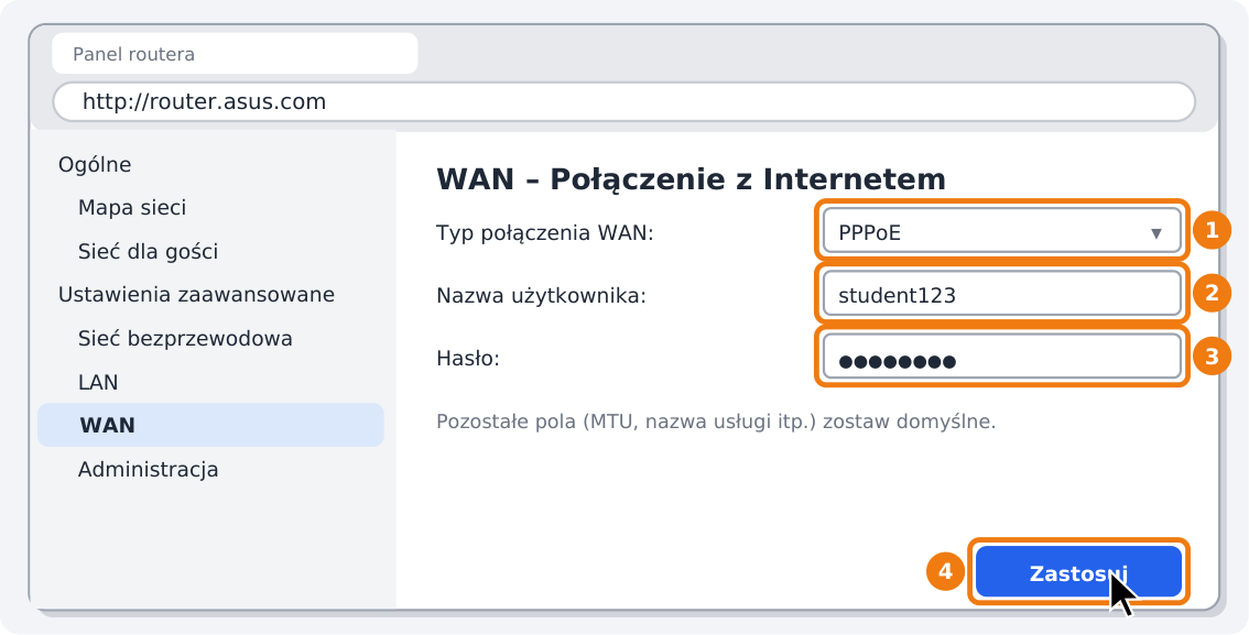 Step 4: Choose PPPoE, enter your login and password