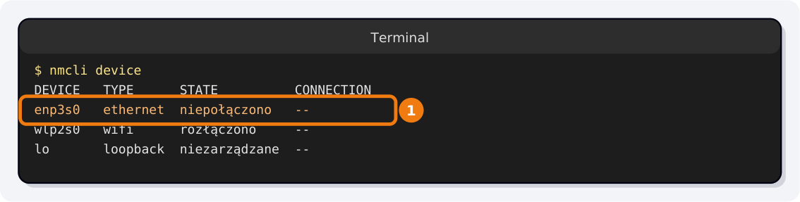 Step 1: Plug in the cable and check the network card name