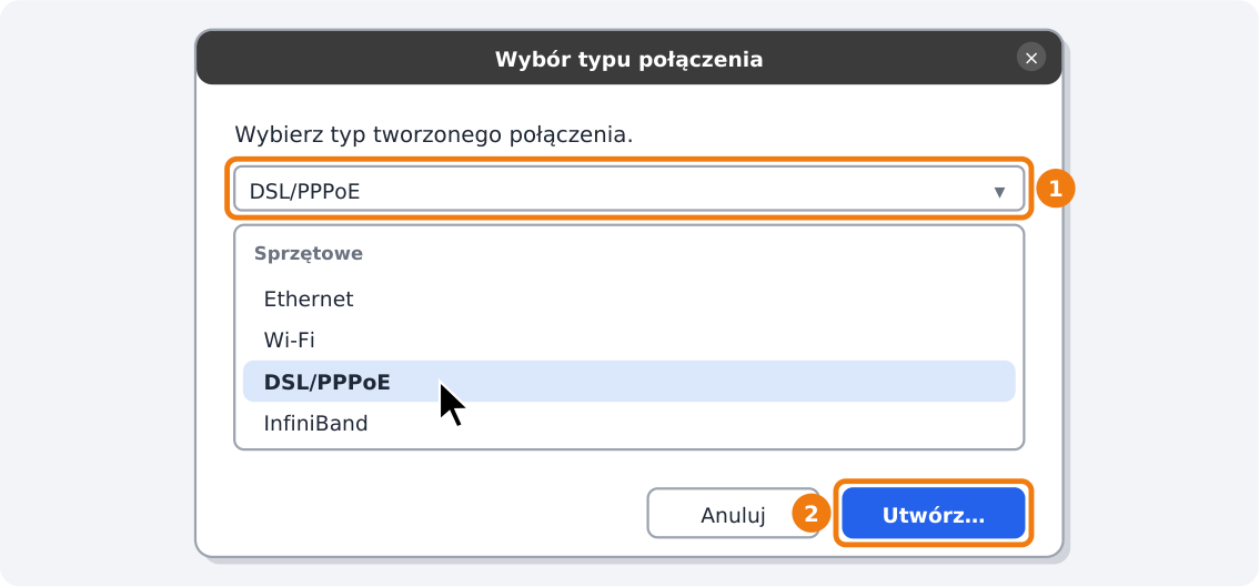 Step 3: Choose the “DSL/PPPoE” type → Create
