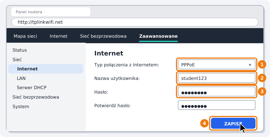 Step 4: Choose PPPoE, enter your login and password